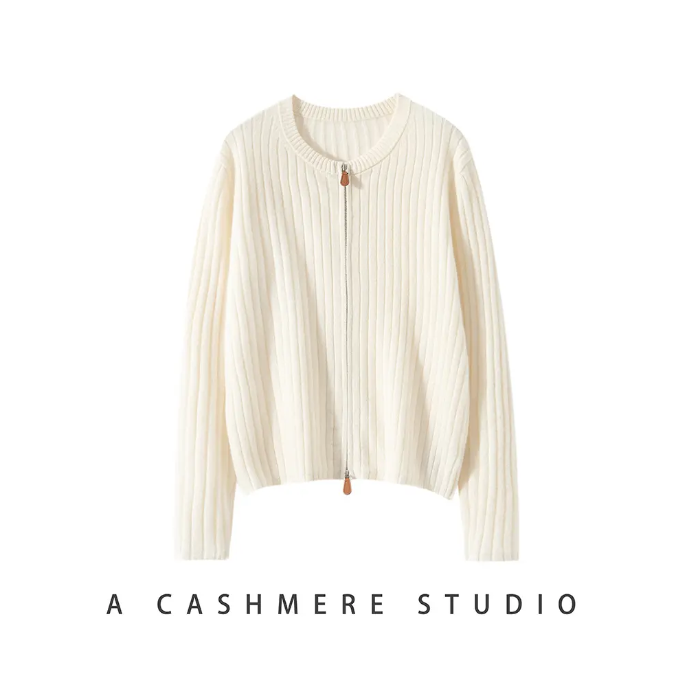 LP同款~100%纯山羊绒圆领双开拉链开衫通勤百搭秋冬新款