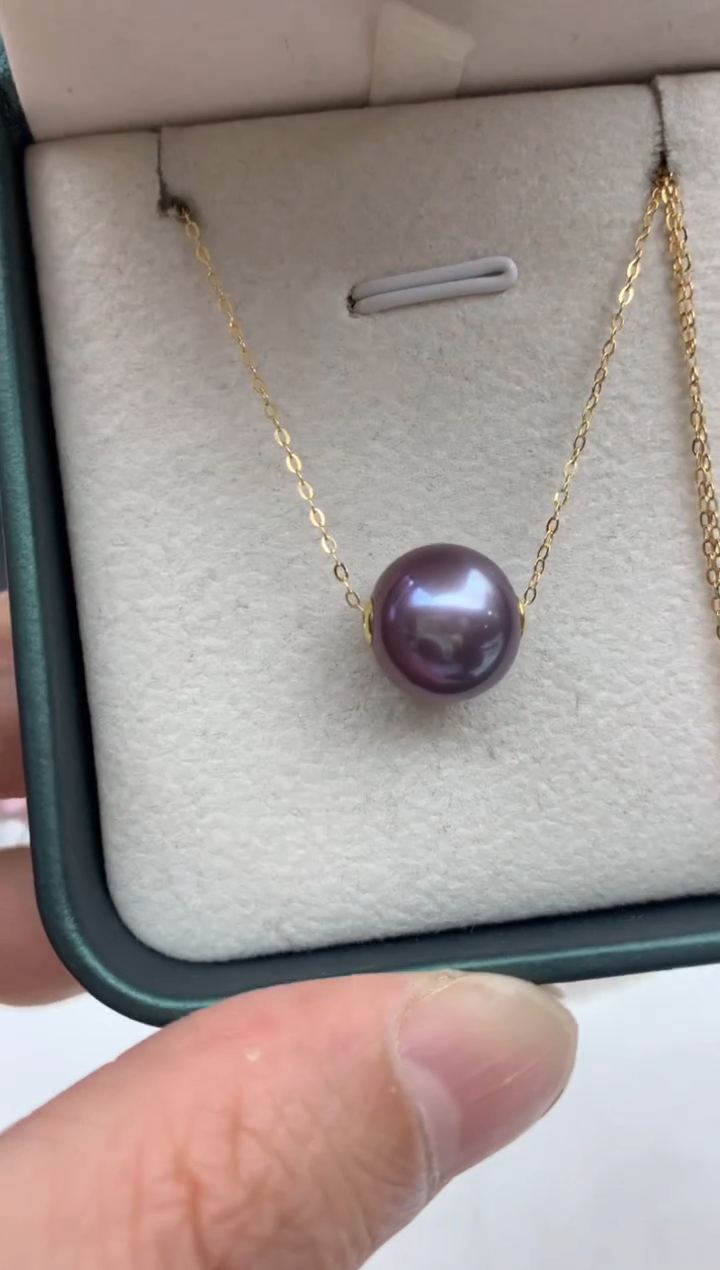 18K金镶嵌ff淡水珍珠紫珠吊坠（赠链）11~12mm