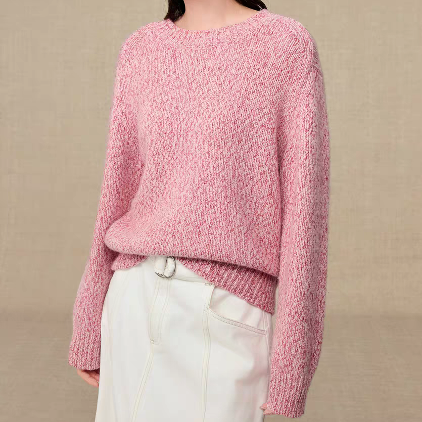 2221鄂100%山羊绒1980新品圆领夹花飞马标装饰女装针织衫25秋冬