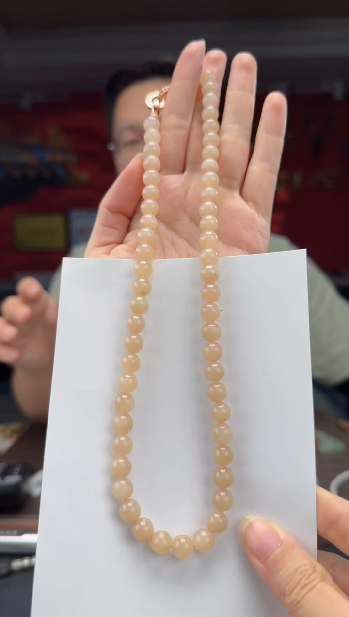 和田玉未镶嵌颈饰藕粉妈妈链卡8