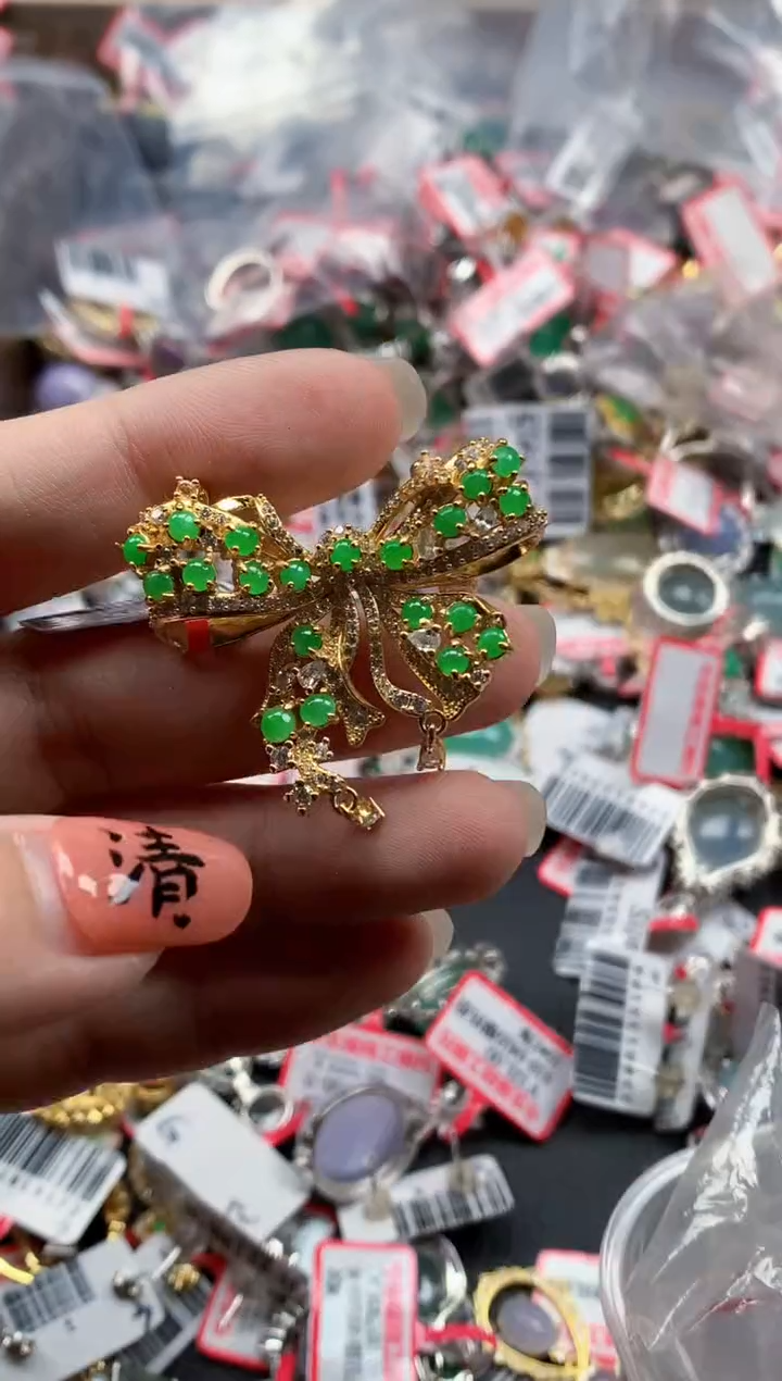 银S925镶嵌戒指翡翠天然A货缅甸翡翠