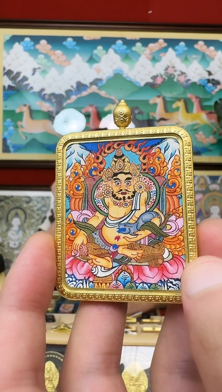 吊坠黄财神-热贡纯手绘唐卡吊坠