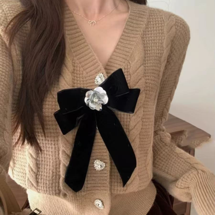 321-500冬季网红软糯外套蝴蝶结针织女气质百搭