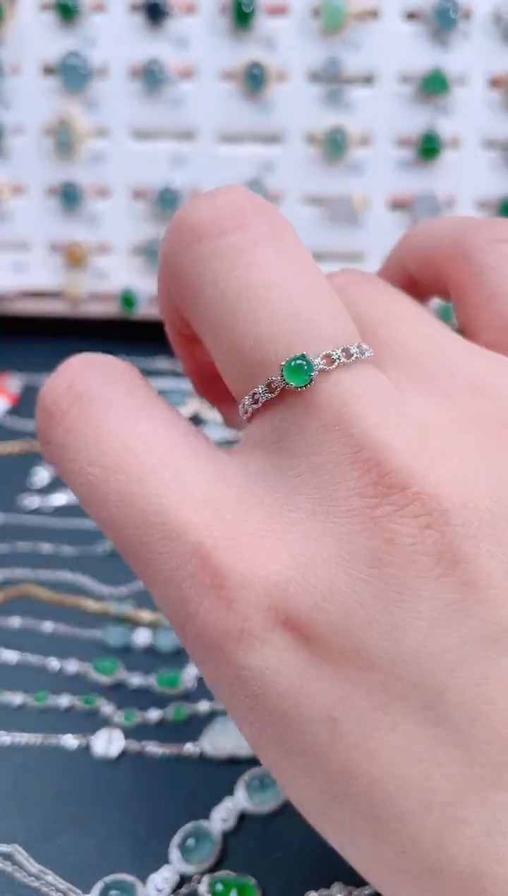 银S925镶嵌戒指翡翠天然翡翠