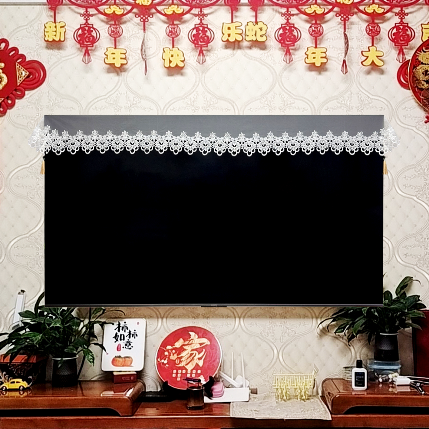 2025新款原创一款两用电视机防尘罩蕾丝电视机盖巾电视机罩防尘罩