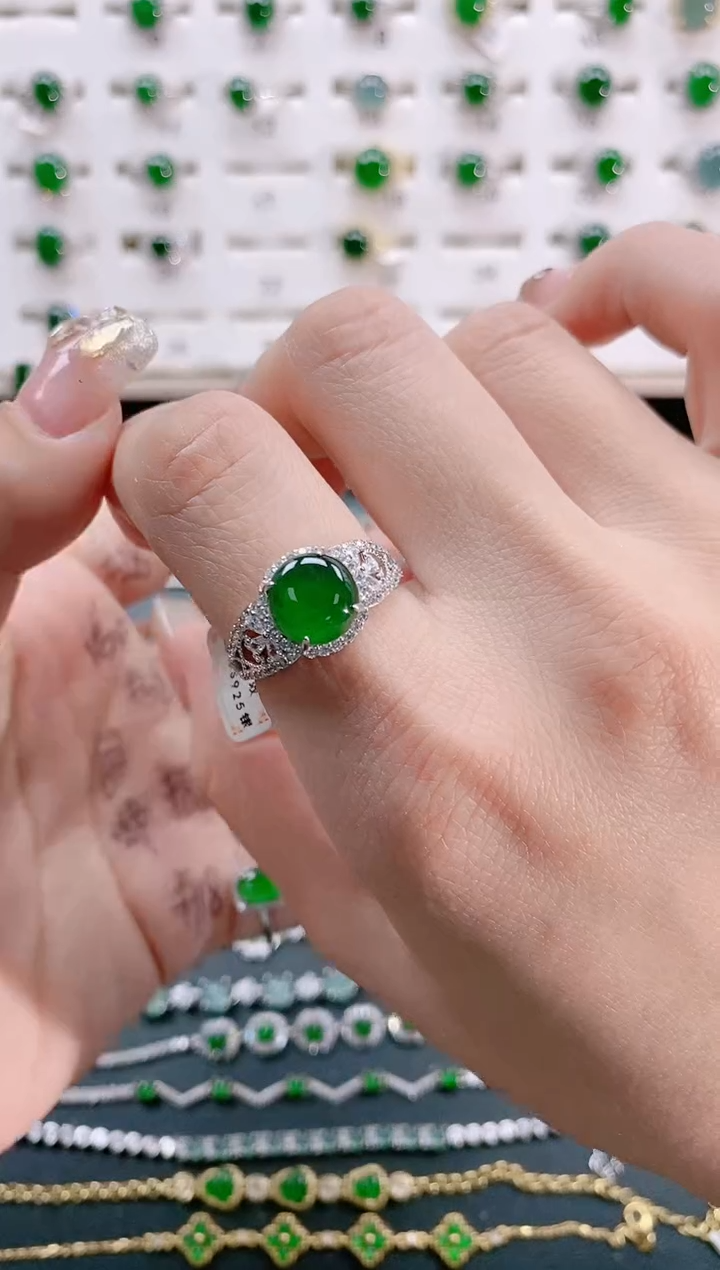 【闪购商品】翡翠戒指银S925镶嵌天然翡翠