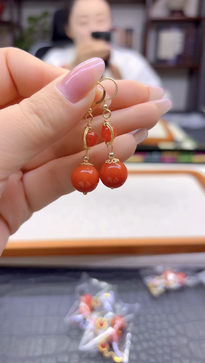 14K金镶嵌翡翠耳饰DIY款E828