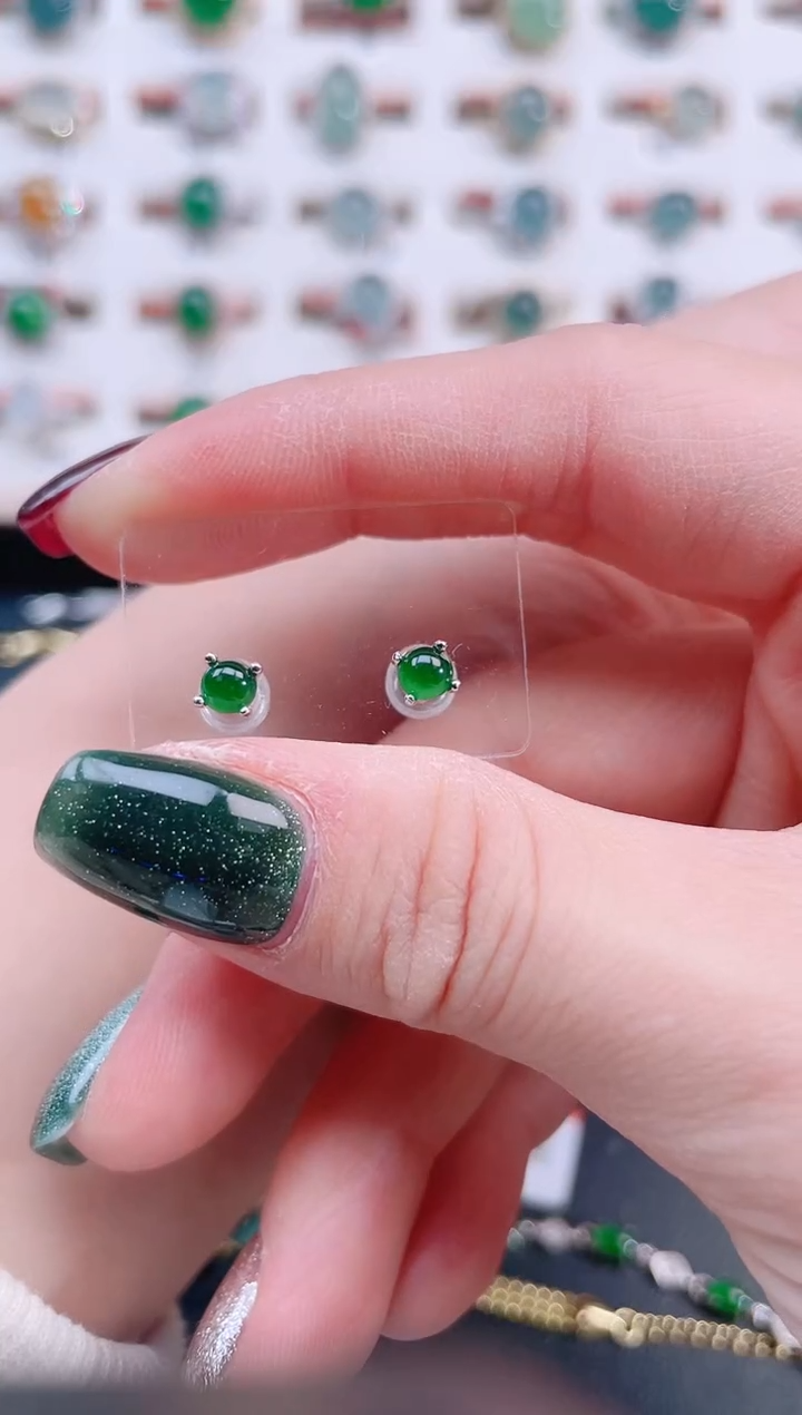 银S925镶嵌翡翠耳饰天然翡翠