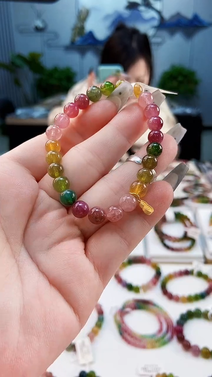 【闪购商品】碧玺手链银S925镶嵌G2068单圈颜色微差发1