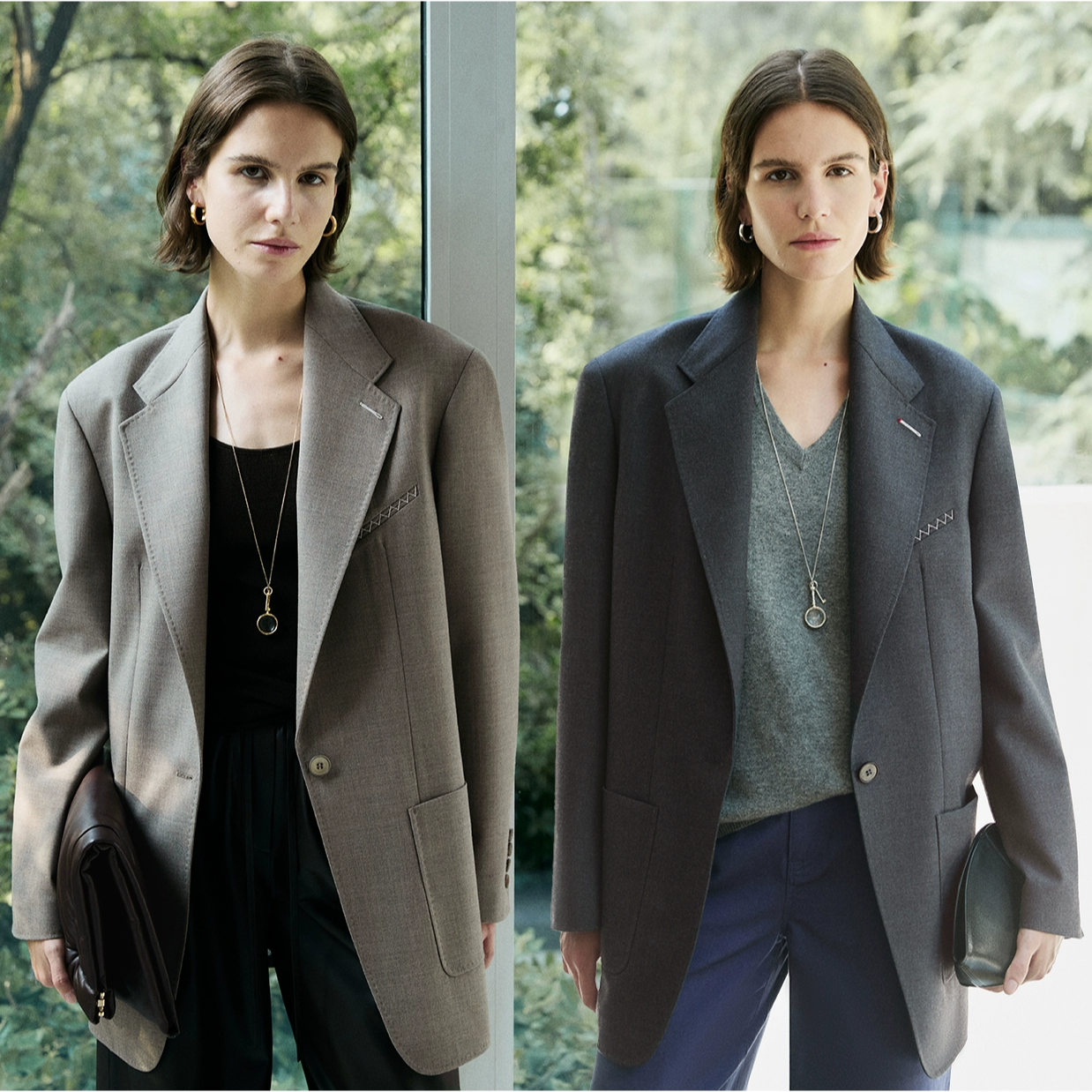 黑标/意大利轻盈精纺羊毛暗闪条纹手工米兰眼廓形西装套装