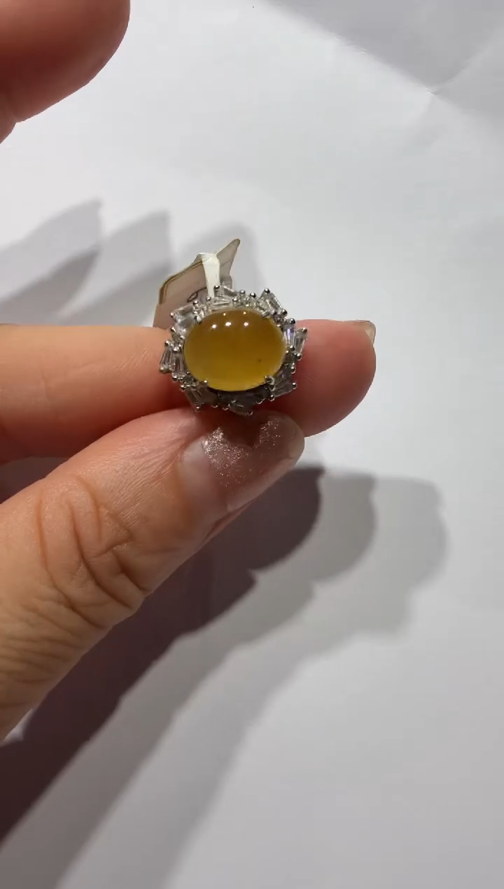 银S925镶嵌戒指翡翠925银镶缅甸A货翡翠戒指