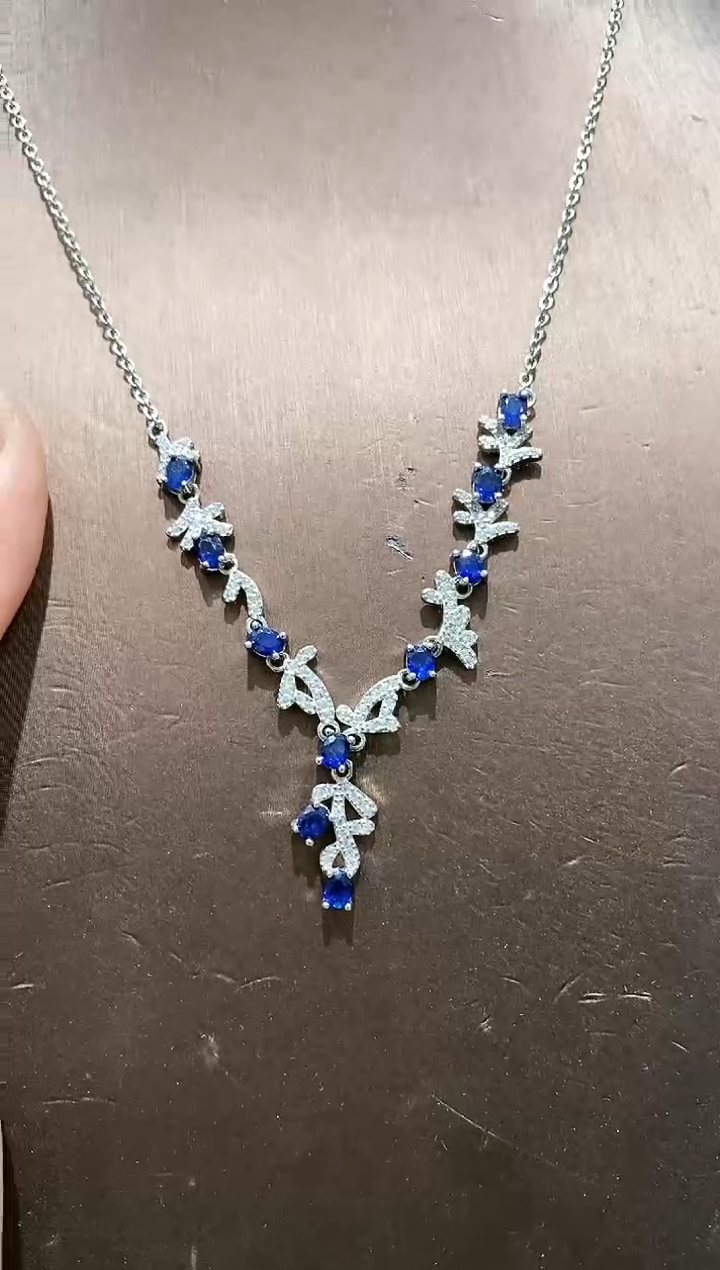 【闪购商品】蓝宝石颈饰银S925镶嵌项链