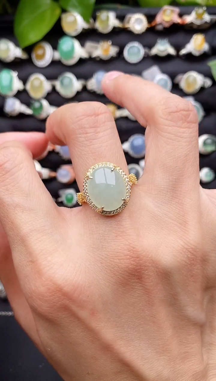 【闪购商品】翡翠戒指银S925镶嵌缅甸天然A货翡翠77