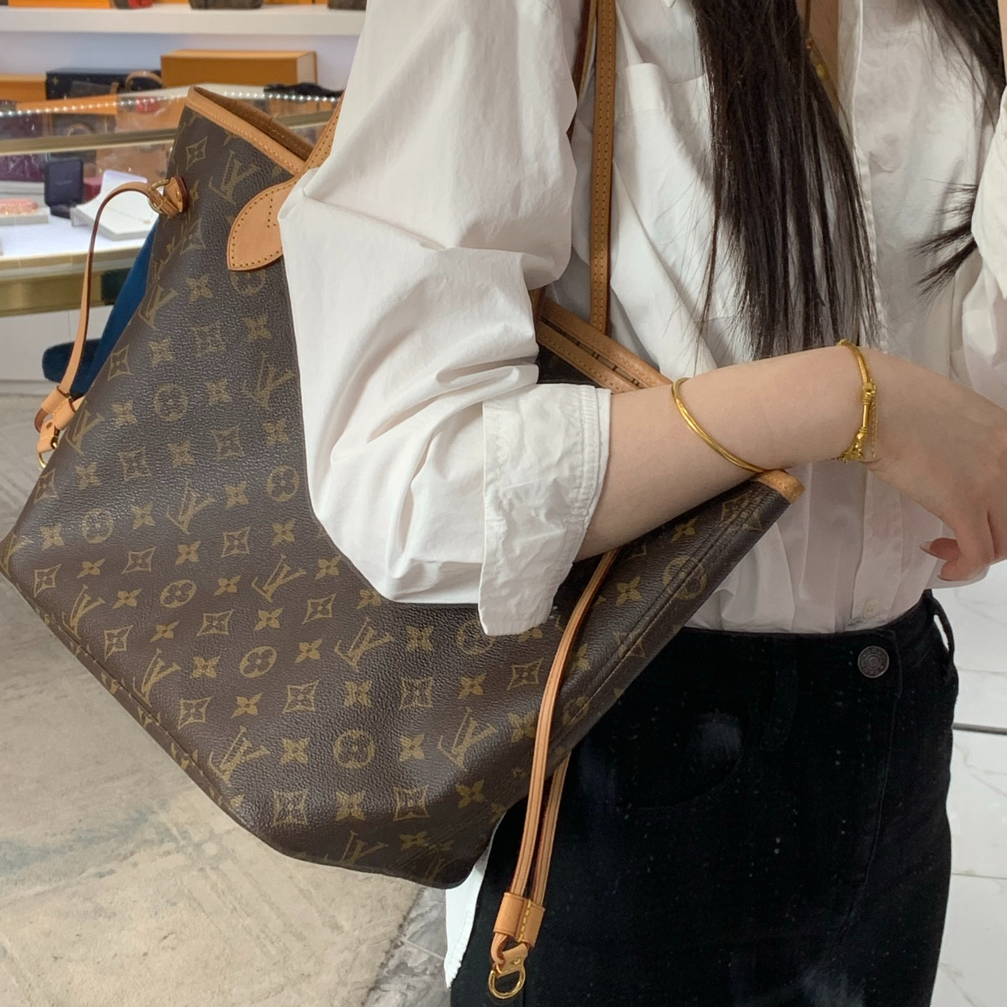 99新 LouisVuitton/路易威登 经典棕色老花托特包NF芯片款LV女包