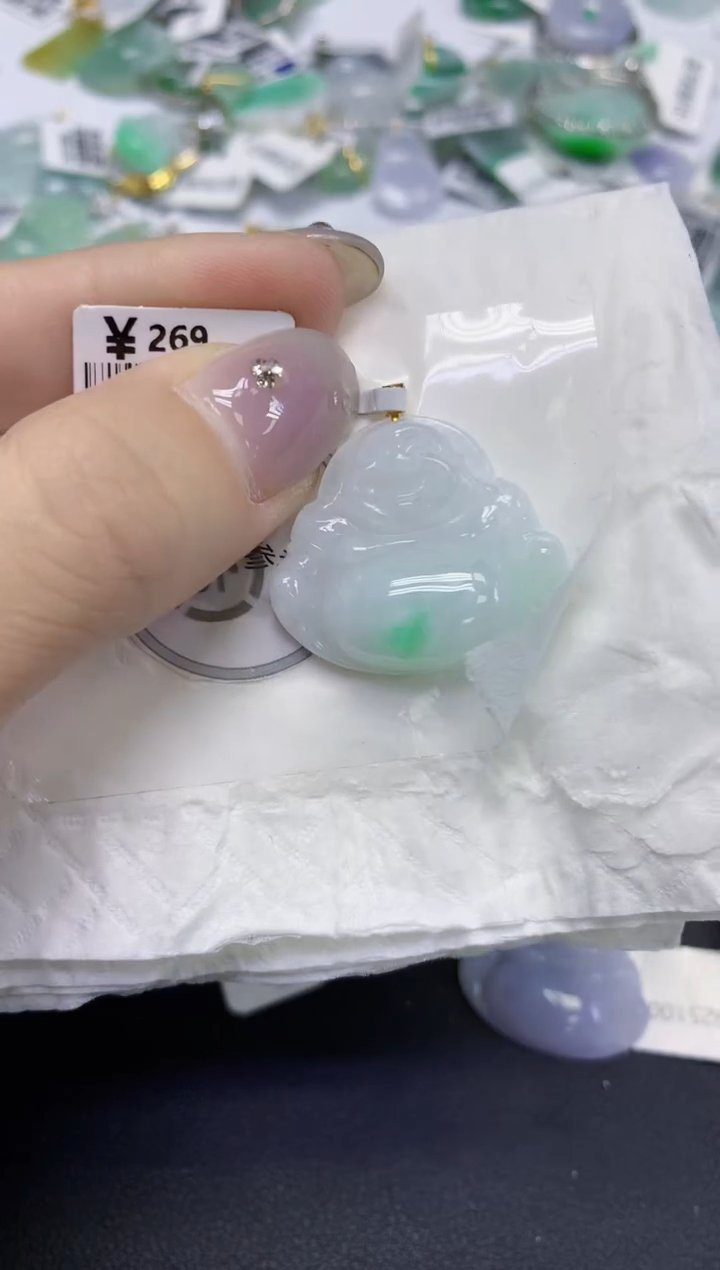 颈饰18K金镶嵌翡翠天然缅甸翡翠A货百元以上9元证书费自理