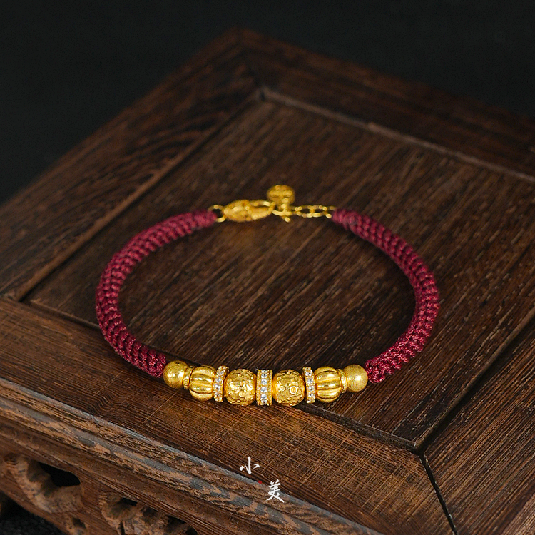 18K金有球必应红手绳 G90516
