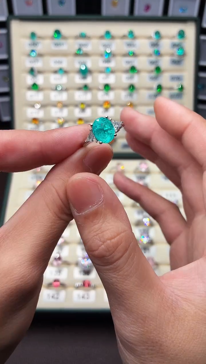 无925银轻奢冰裂帕拉伊巴色女神戒