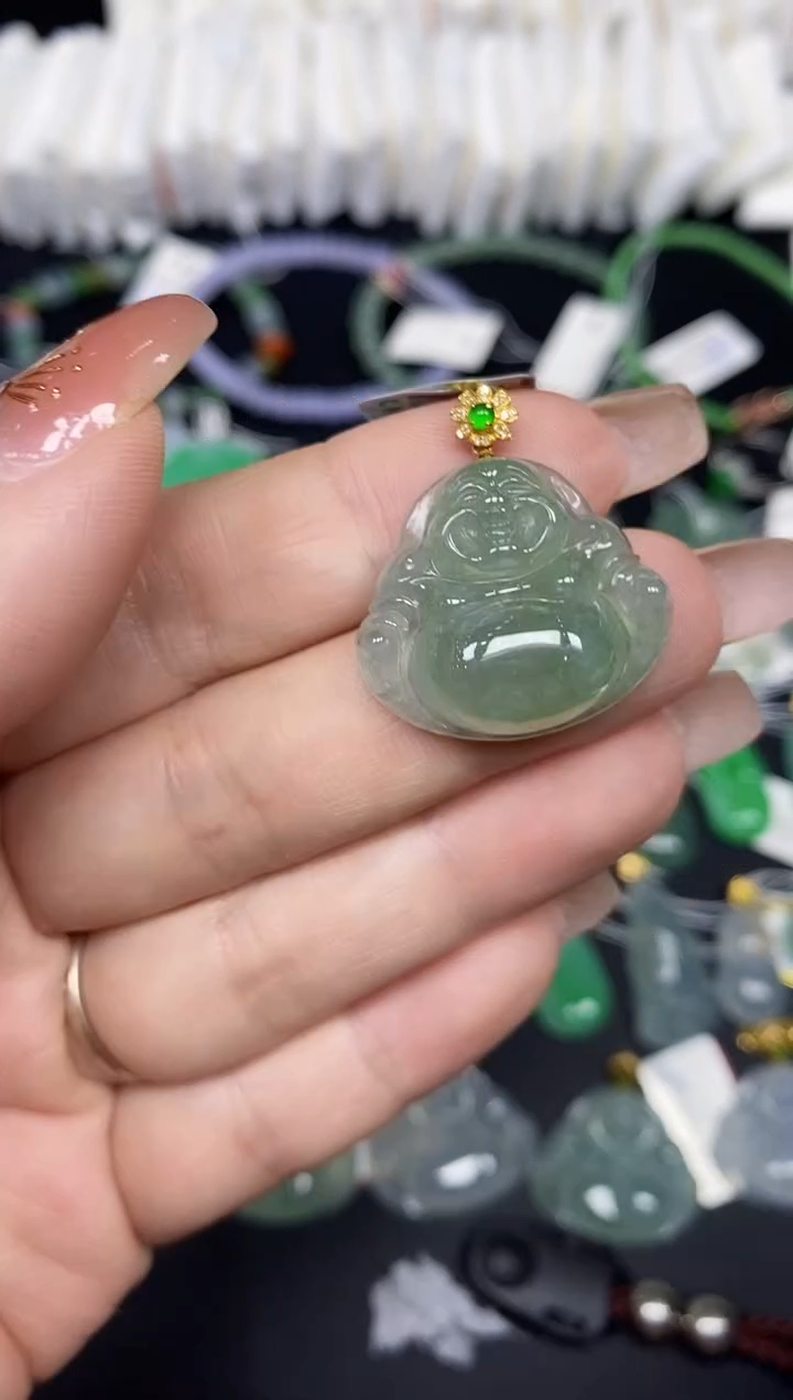 吊坠(不含链)18K金镶嵌翡翠18K金扣镶嵌佛公@@CMT1379-1