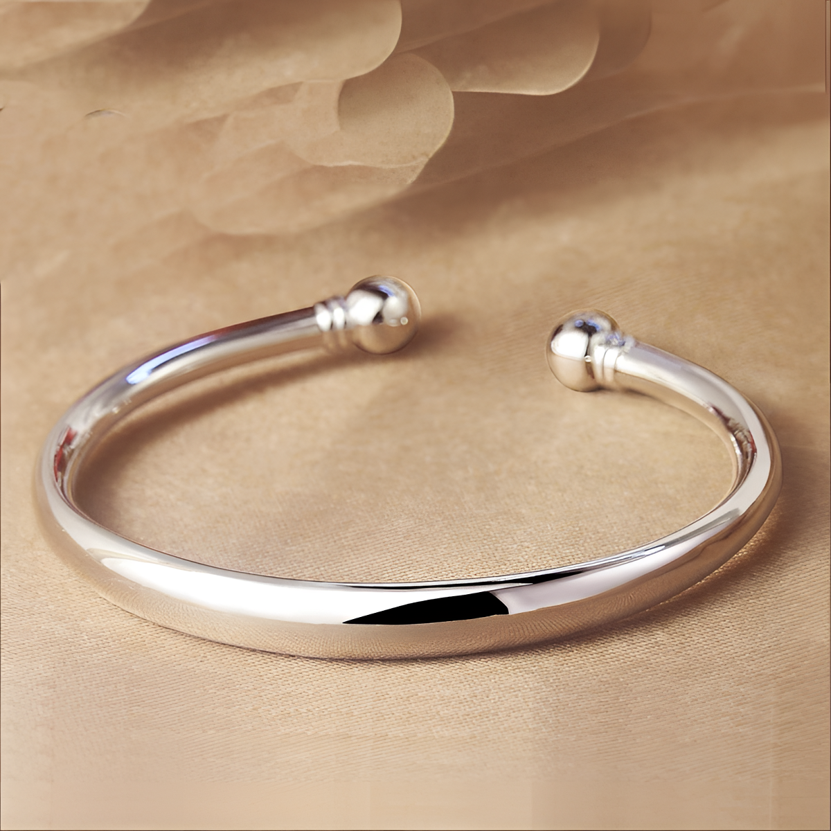 足银手镯 蒜头贵妃足银999手镯可调节镯子开口简约光面实心银镯