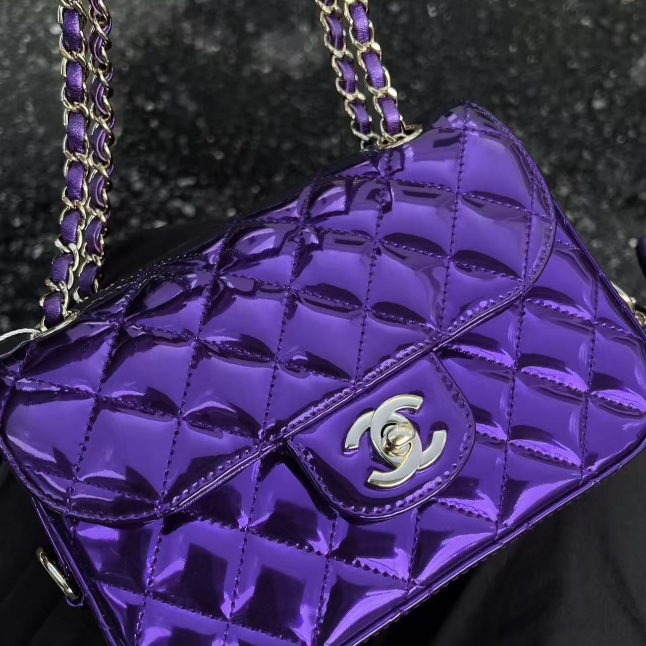 未使用 Chanel/香奈儿 漆皮镜面星星包紫色CF大mini 24年秀款闲置