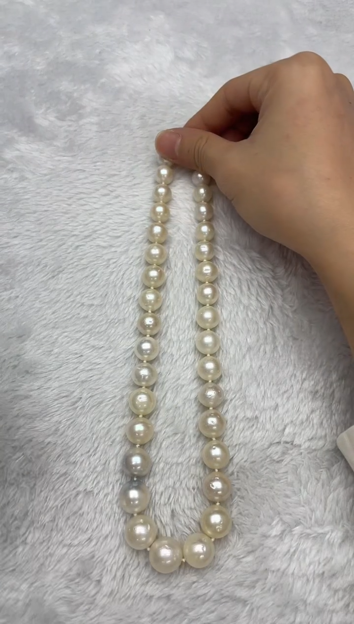 项链银S925镶嵌海水珍珠澳白10-15mm