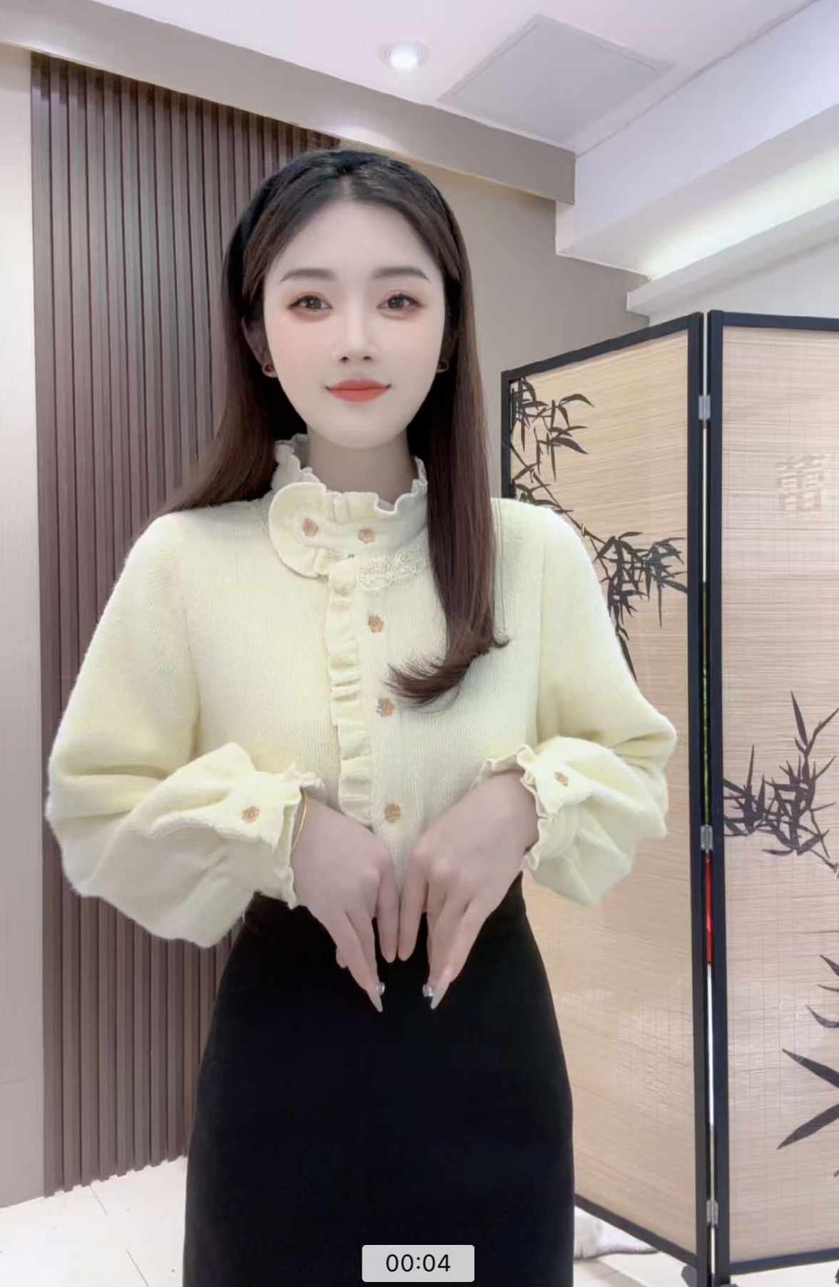 【816】法式花边立领复古精致木耳边长袖设计感秋冬新款斜港风衬衣