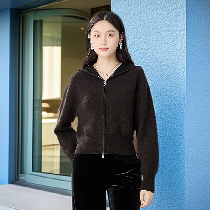 哥弟连帽开衫卫衣春季爆款羊毛针织衫简约百搭显瘦女上衣1499254