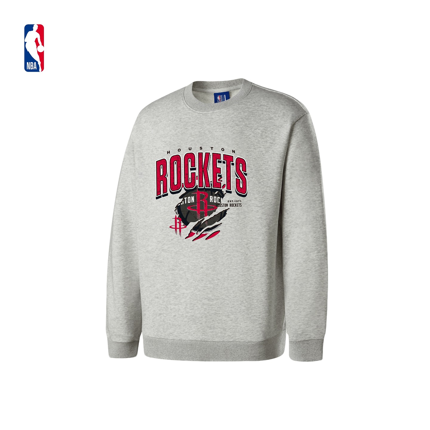 NBA官方休斯顿火箭冬季新品男女同款运动休闲套头衫保暖圆领卫衣