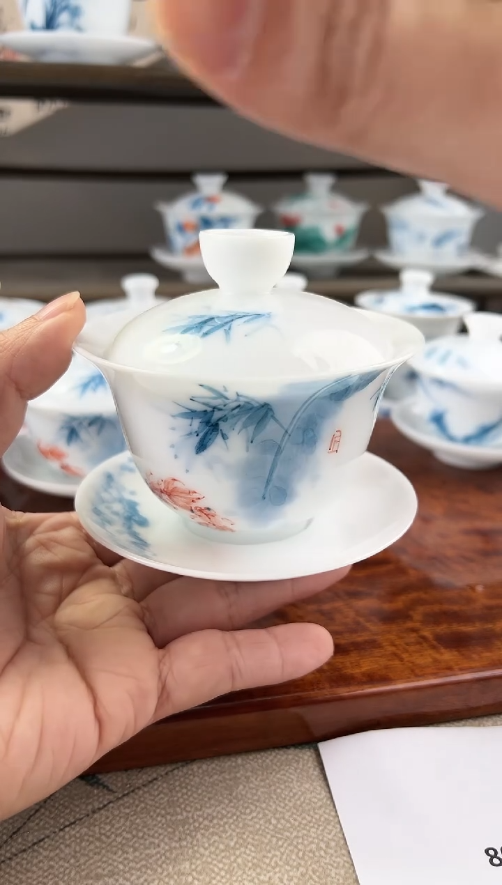 微瑕高冰鱼之楽150ml三才盖碗