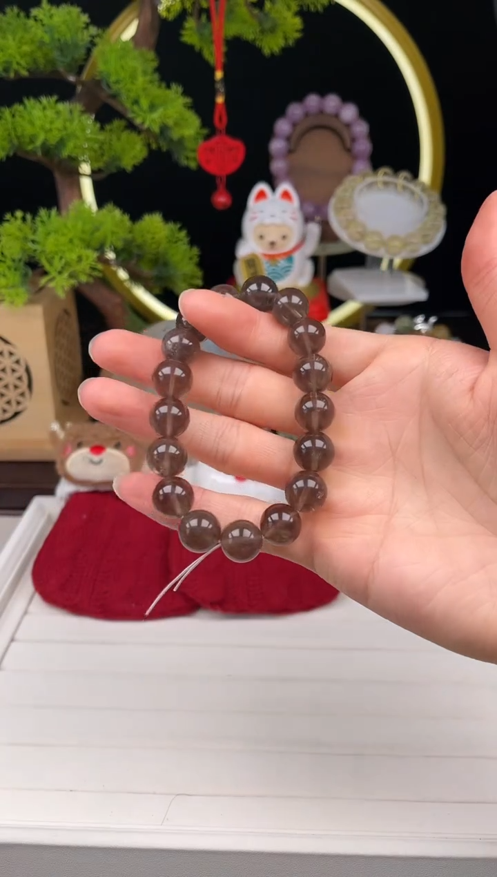 未镶嵌手链水晶12mm天然茶晶素圈001