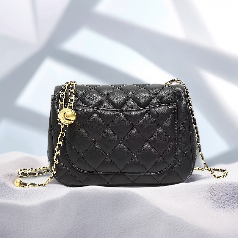 时尚定制款菱格方胖子小香风单肩斜挎包 X3227 黑色（可嘎嘣）