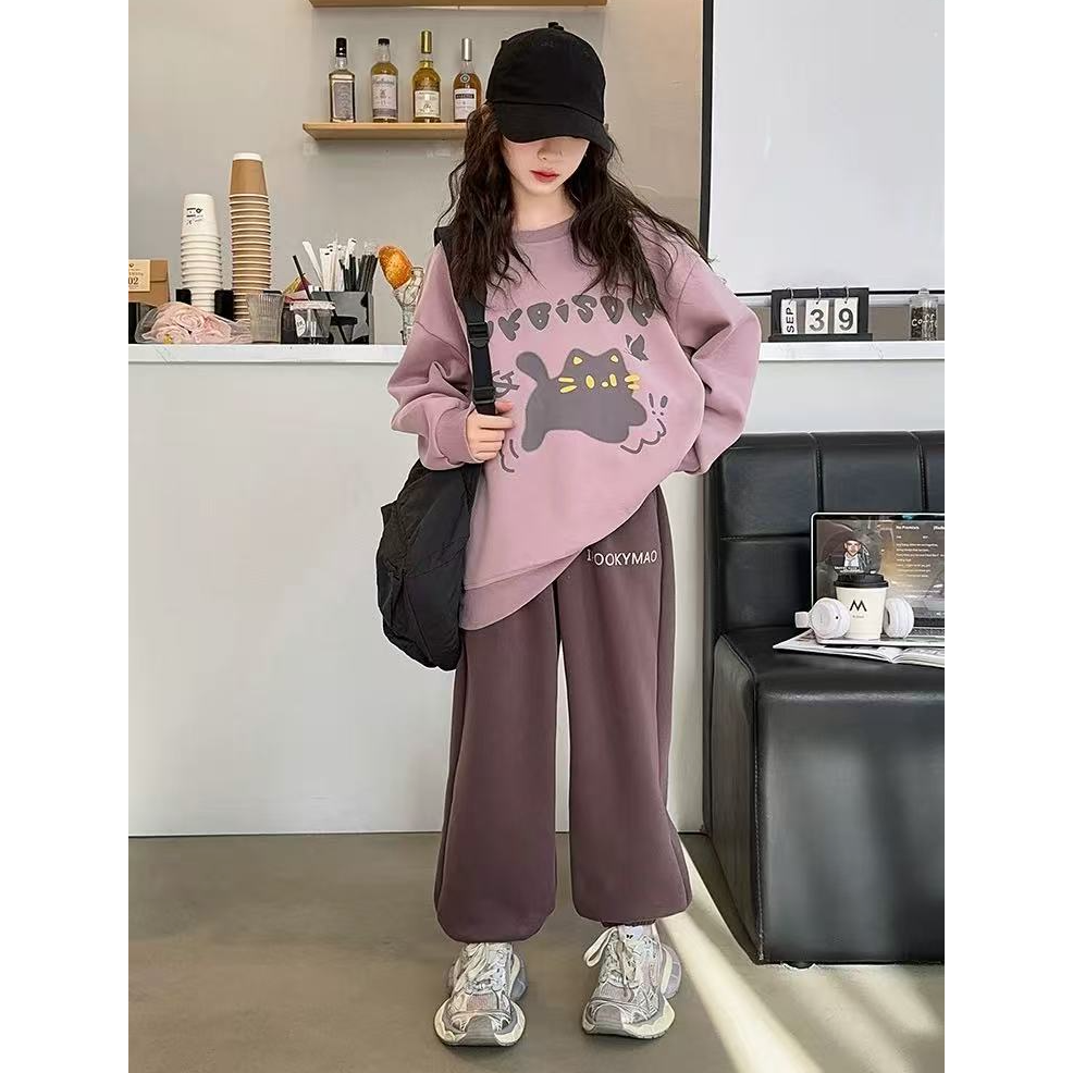 小猫款女童加绒套装049