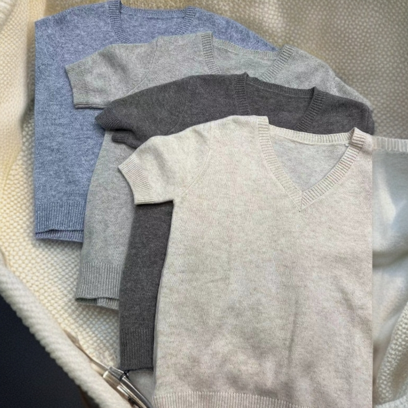 9214 100%羊毛短袖衫打底衫女士百搭纯色