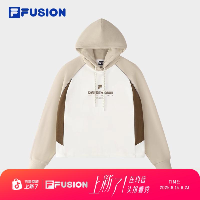 FILA FUSION斐乐女子连帽卫衣冬季新款拼色针织上衣T11W446207F