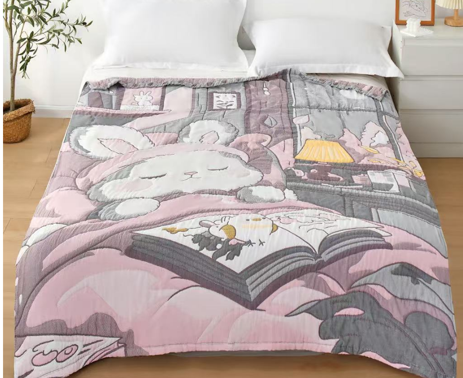 【温暖家居】棉纱泡芙被150*200cm-晚安小兔