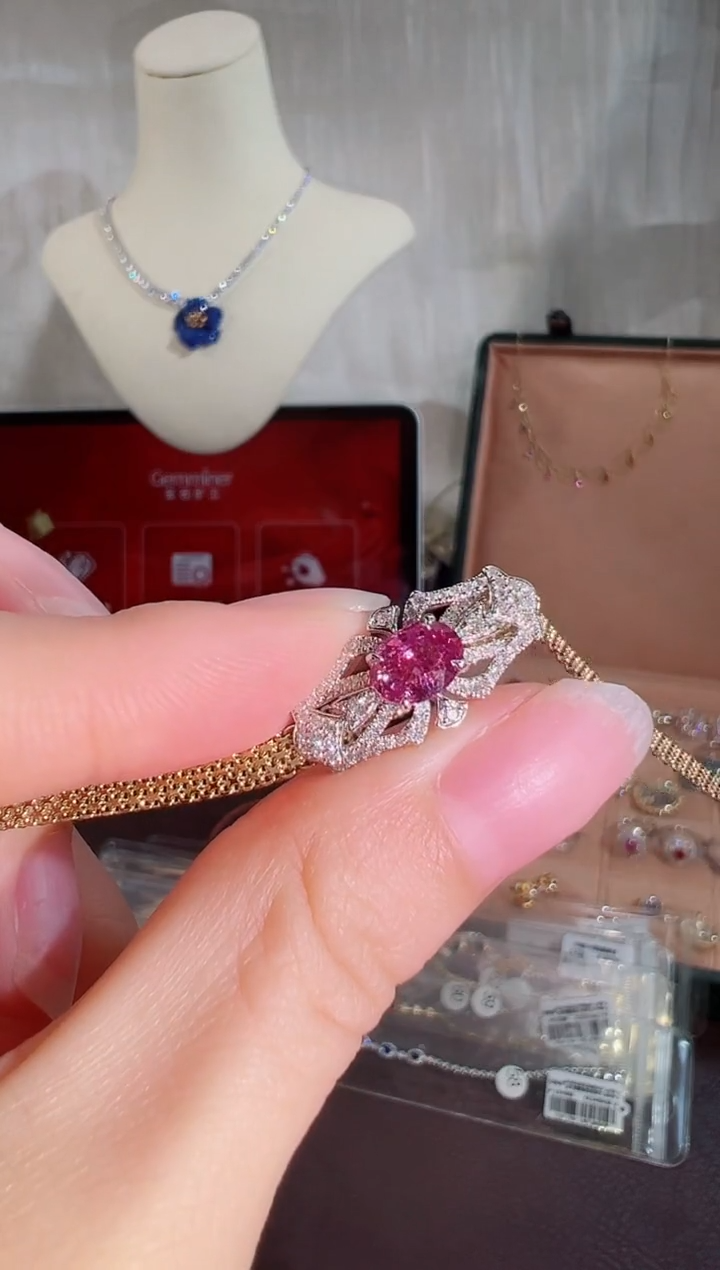 彩色蓝宝石手链18K金镶嵌BB4305-1#-RGLW+Y#57