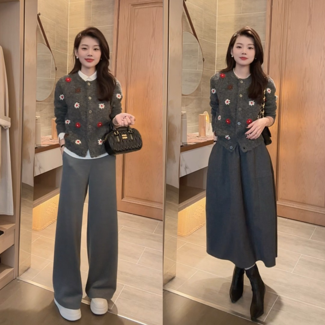 【绒绒暖阳】秋冬优雅气质针织衫钩花开衫绵羊毛针织毛衣