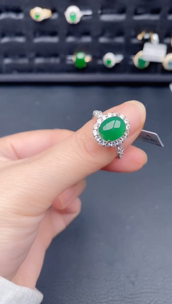 银S925镶嵌戒指翡翠天然a货翡翠138