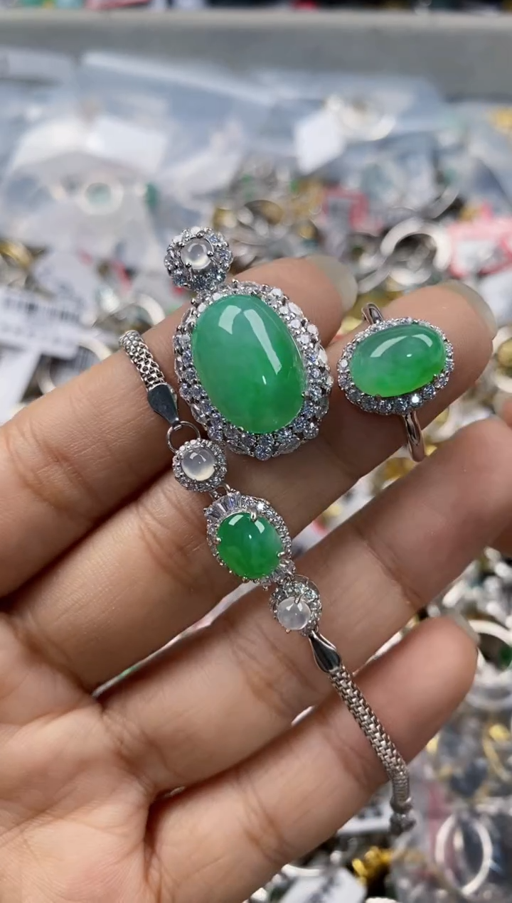 银S925镶嵌戒指翡翠11-11---10