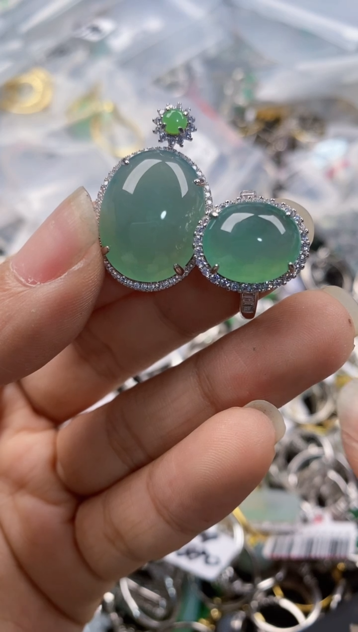 银S925镶嵌戒指翡翠爱*活444---1