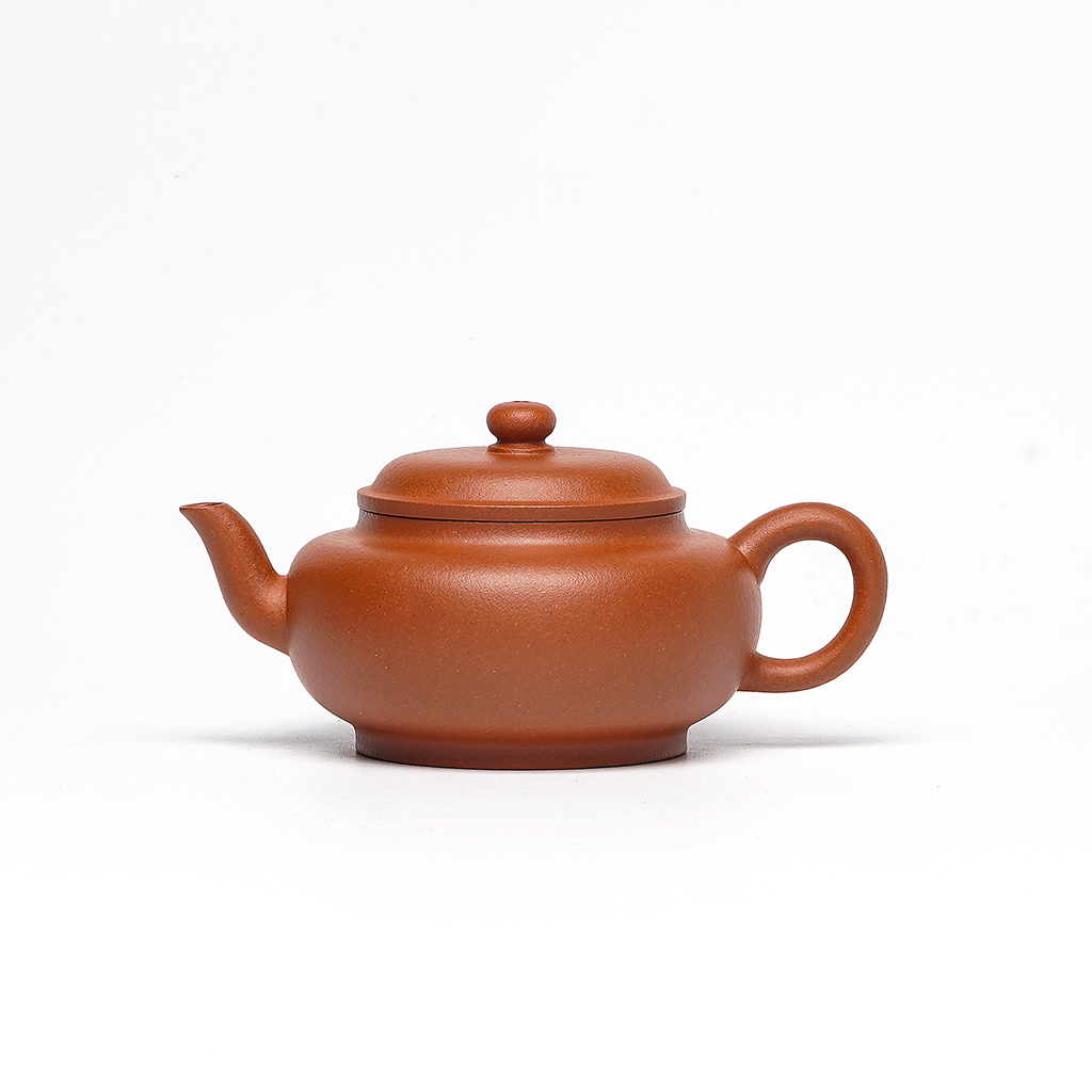 大红泥100毫升扁宫灯壶宜兴紫砂黄龙山原矿生砂生料精工制无添加