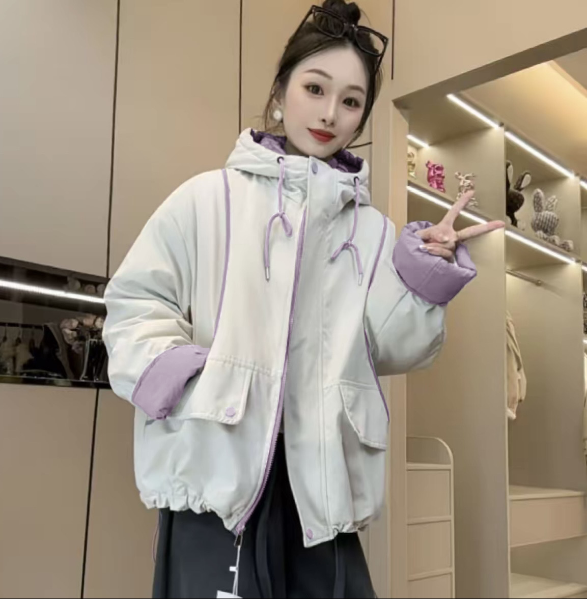 【[小火炉]全身加绒[巨暖和]】冬季新款保暖连帽外套女宽松休闲棉衣