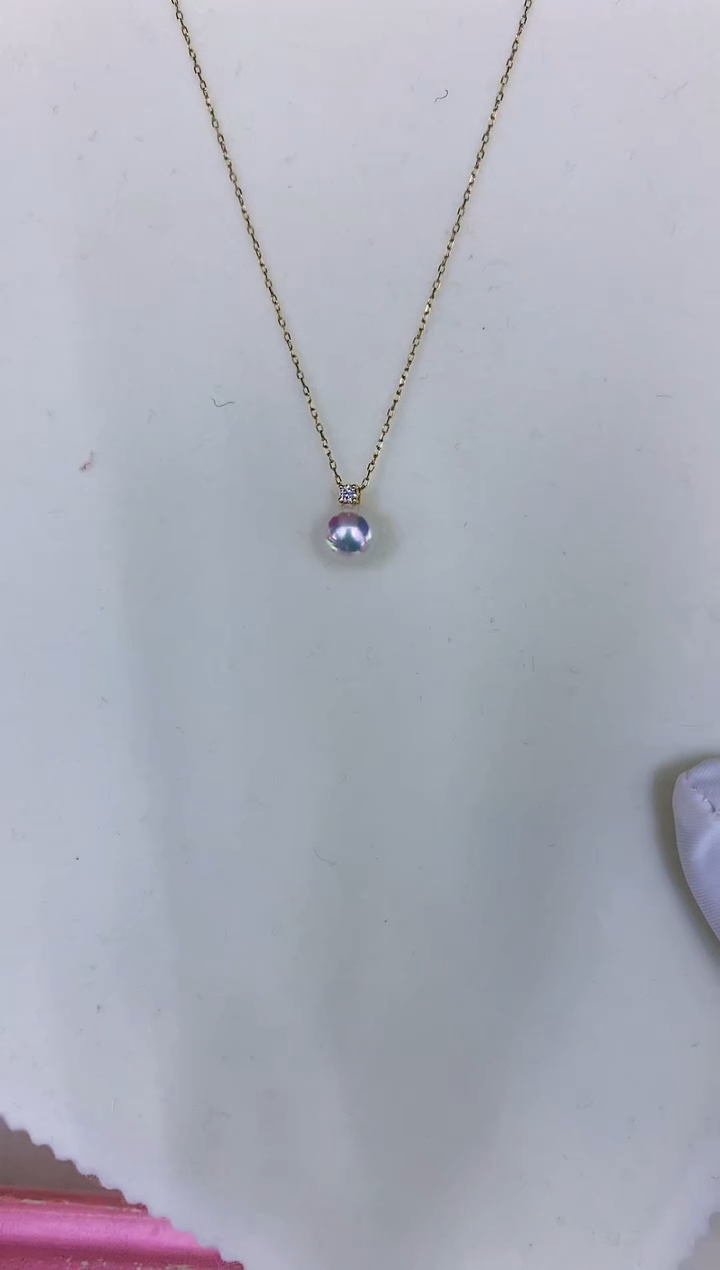 18K金镶嵌海水珍珠饰品7-8钻石王妃吊坠赠银链