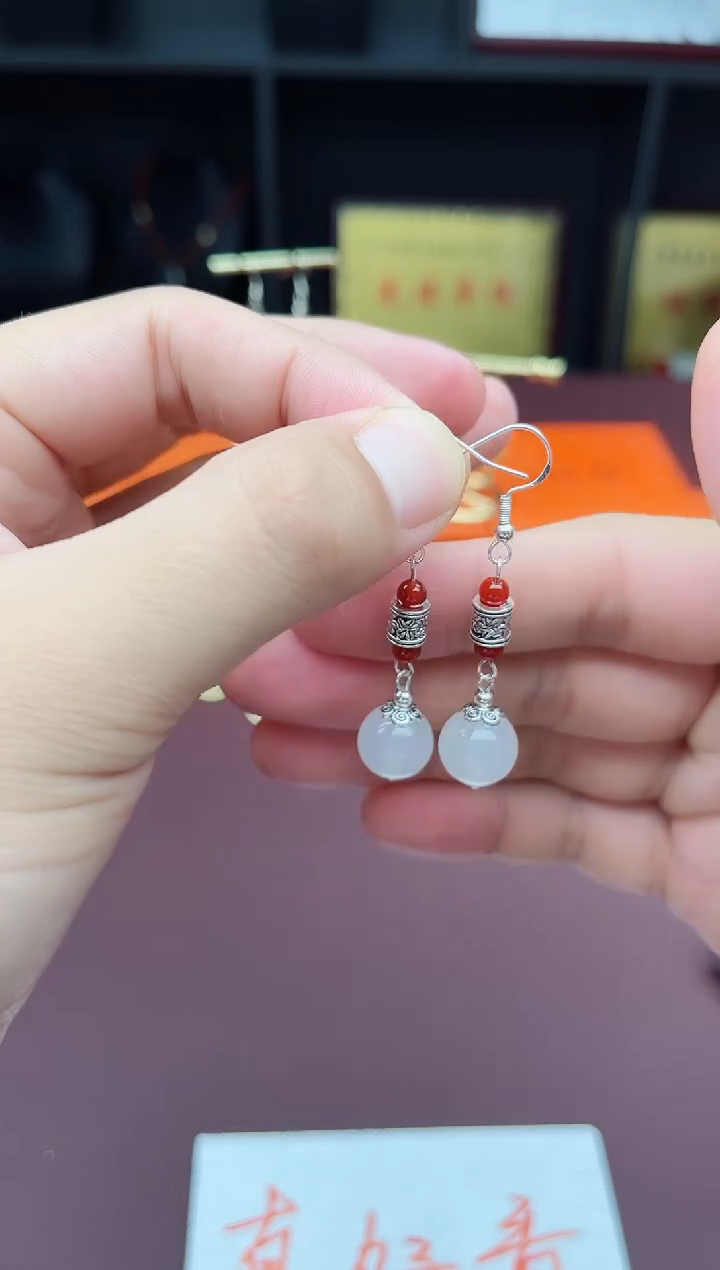 玛瑙/玉髓耳饰银S925镶嵌234000