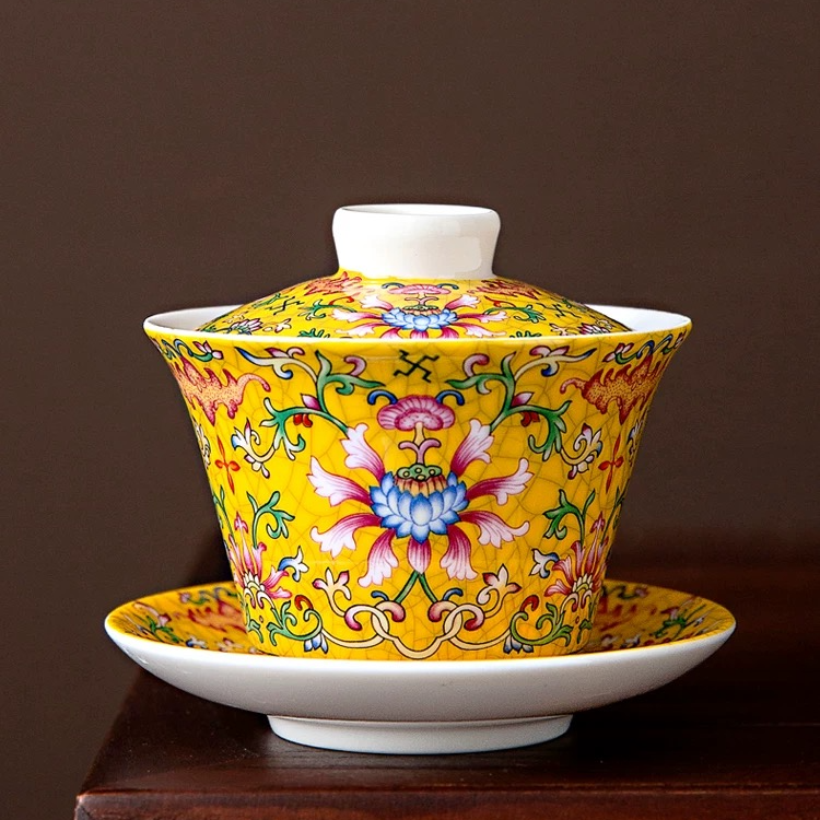 珐琅彩黄三才盖碗-101（众）-167