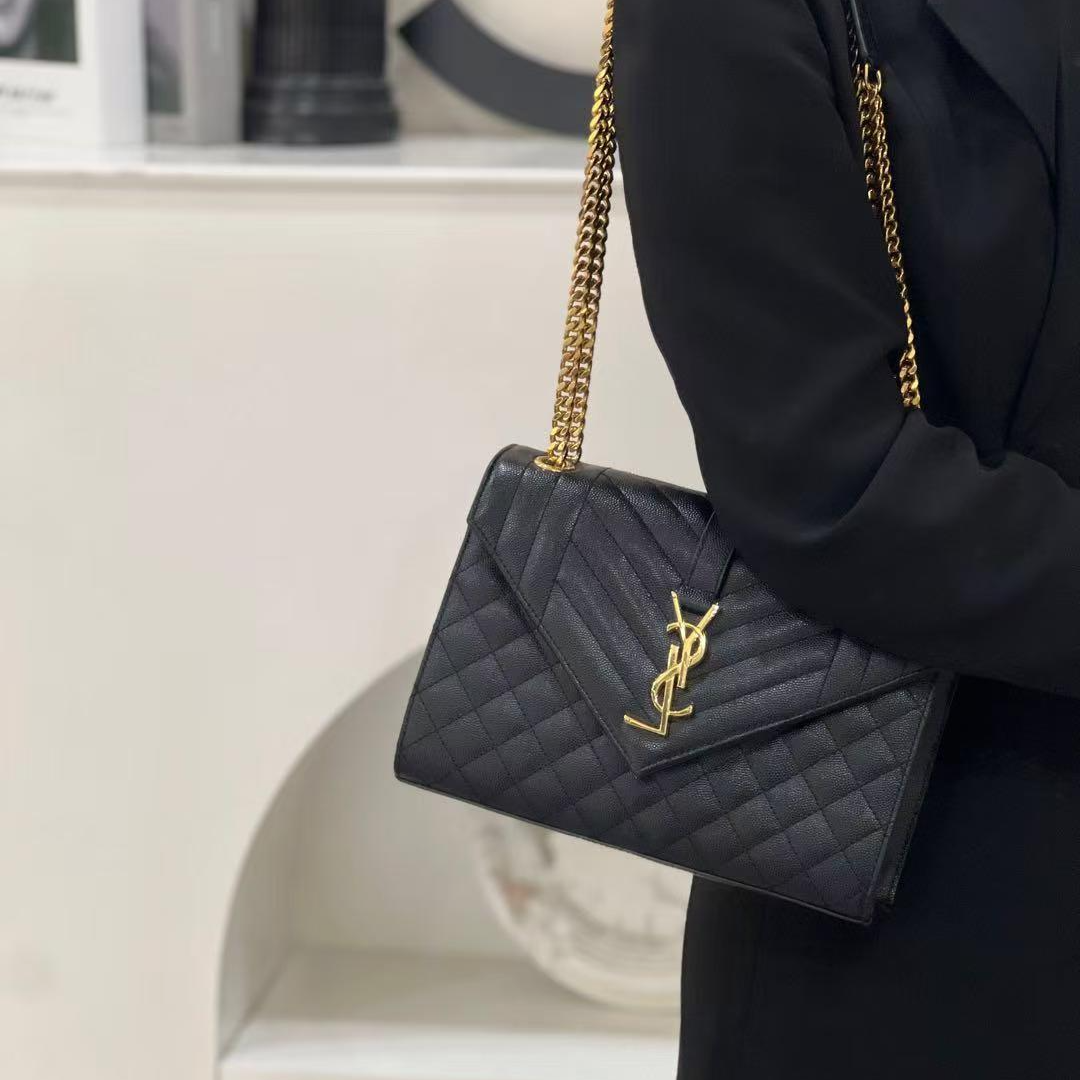 未使用 YSL/圣罗兰 ysl 新款信封中号黑金25年/严选