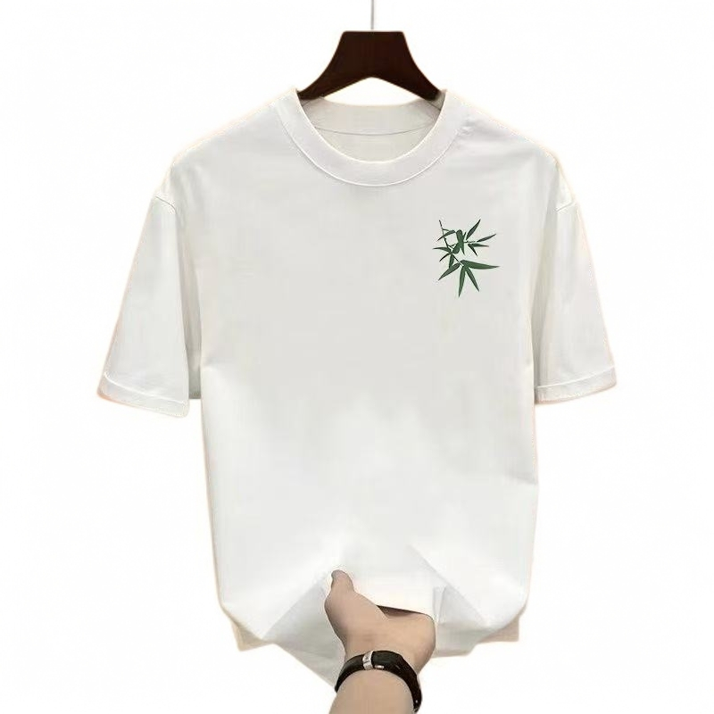 短袖印花半袖修身t恤夏季简约宽松男士短袖T恤白色纯棉时尚休闲
