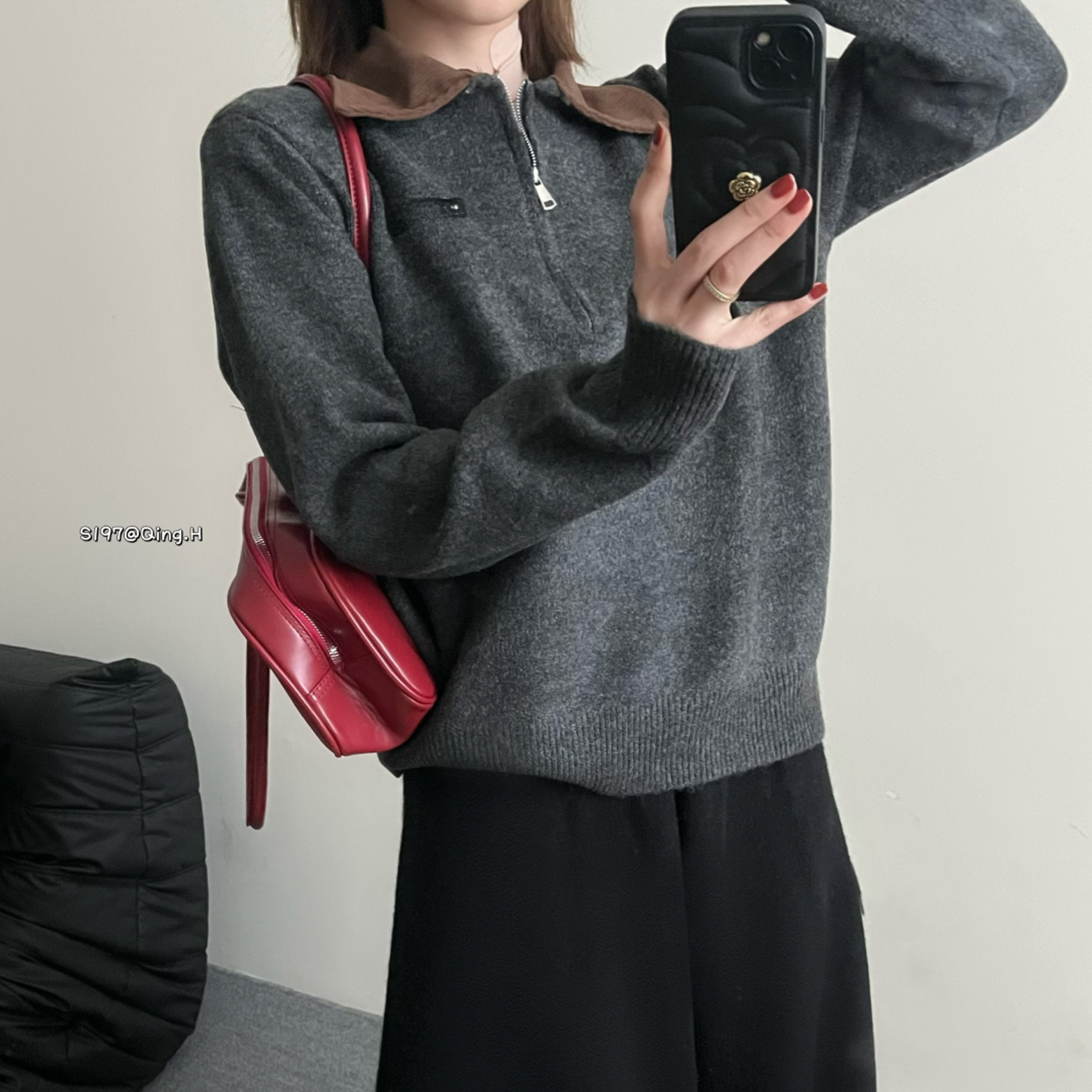 【兰菲娅】冬季套头撞色翻领毛衣上衣 5681