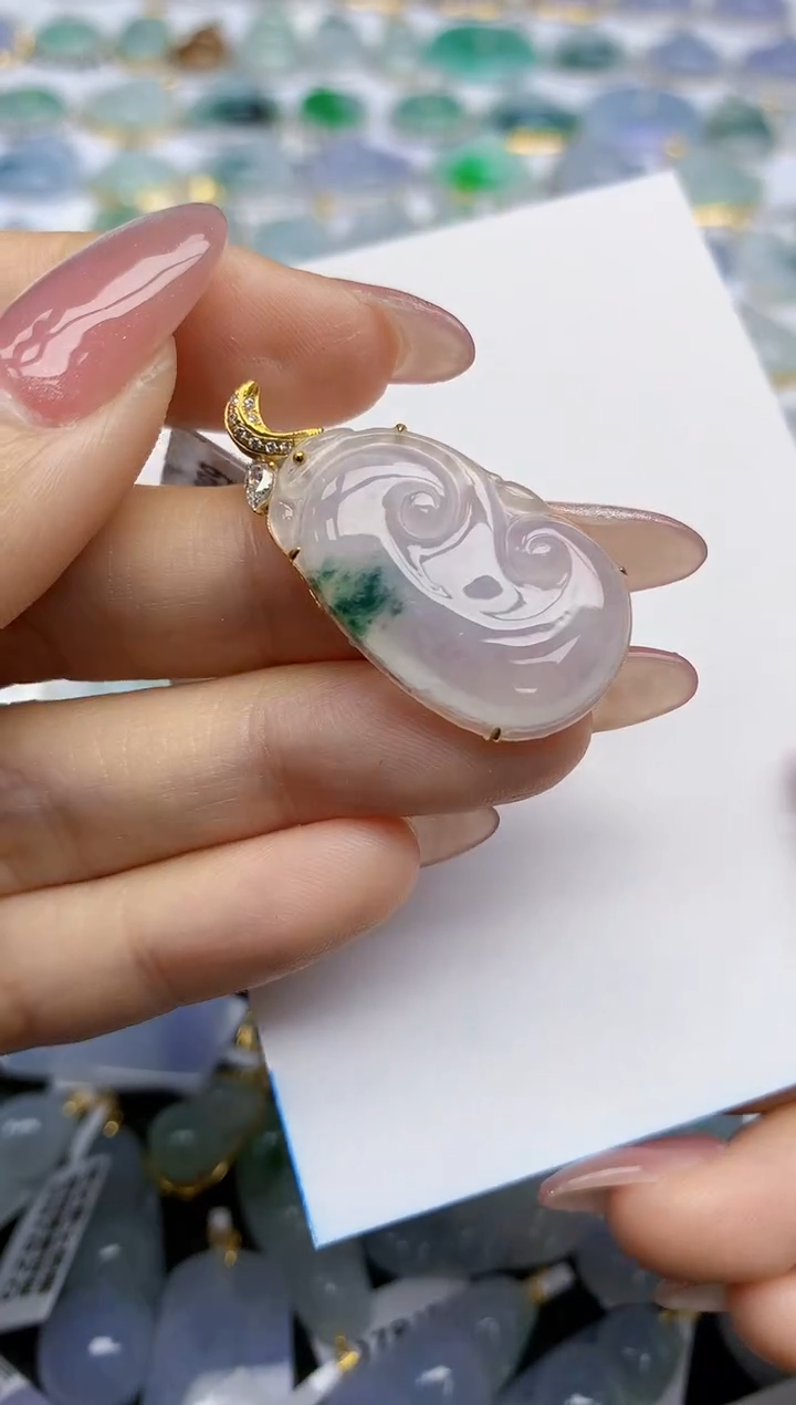 【闪购商品】翡翠挂件18K金镶嵌天然翡翠A货