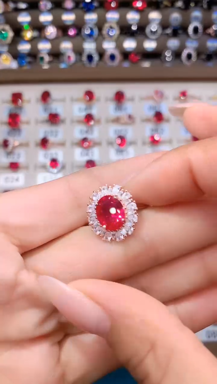 红宝石戒指银S925镶嵌玫瑰金810